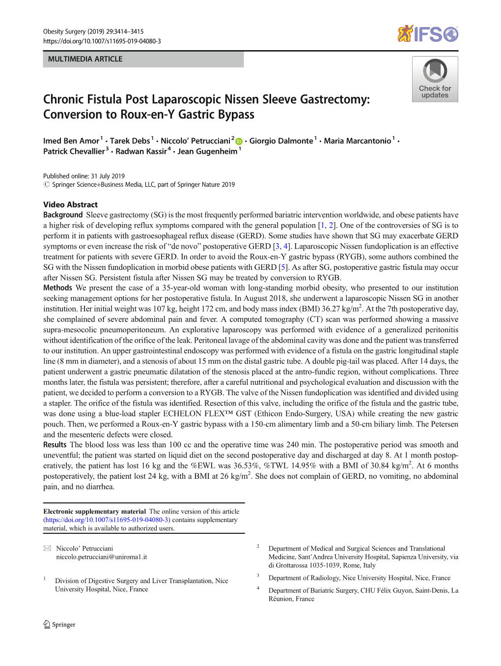 Chronic Fistula Post Laparoscopic Nissen Sleeve Gastrectomy: Conversion to Roux-En-Y Gastric Bypass