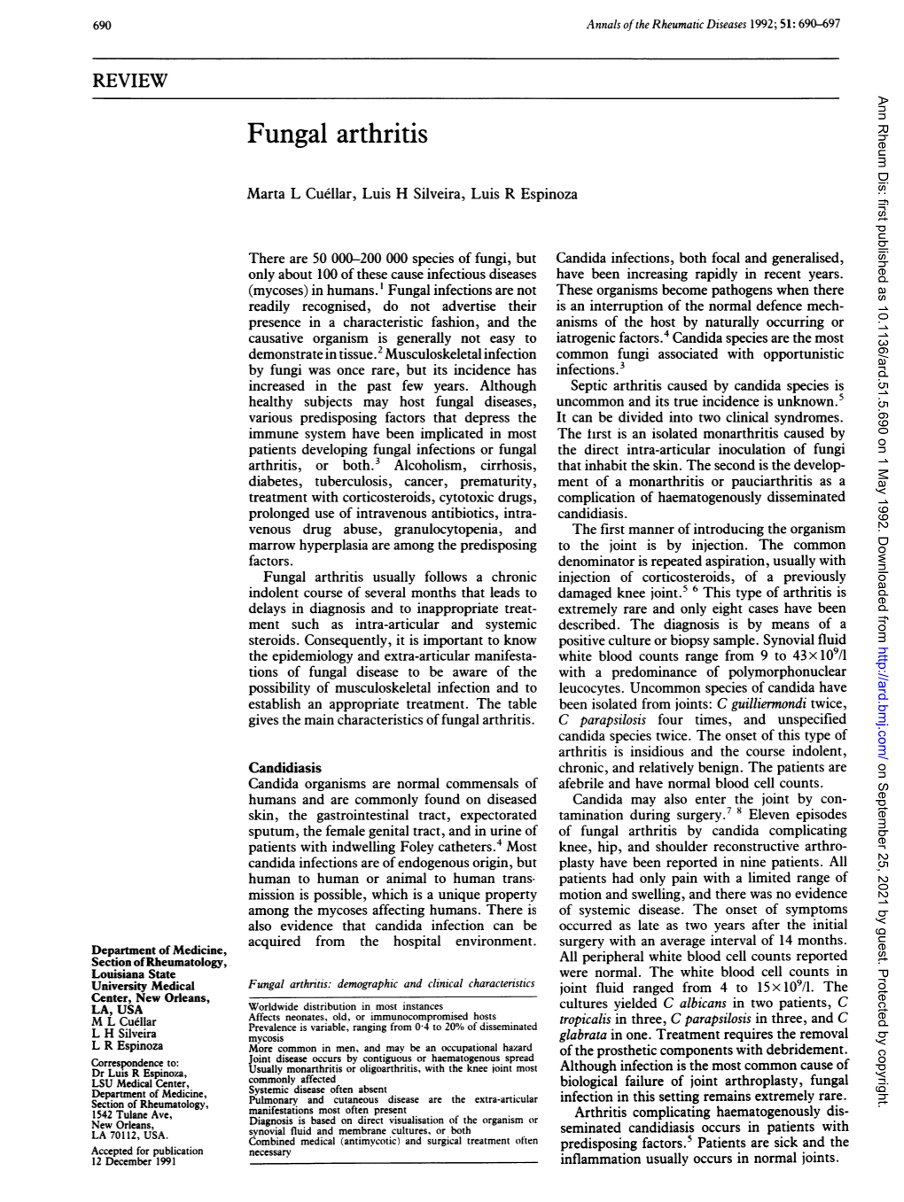 Fungal Arthritis