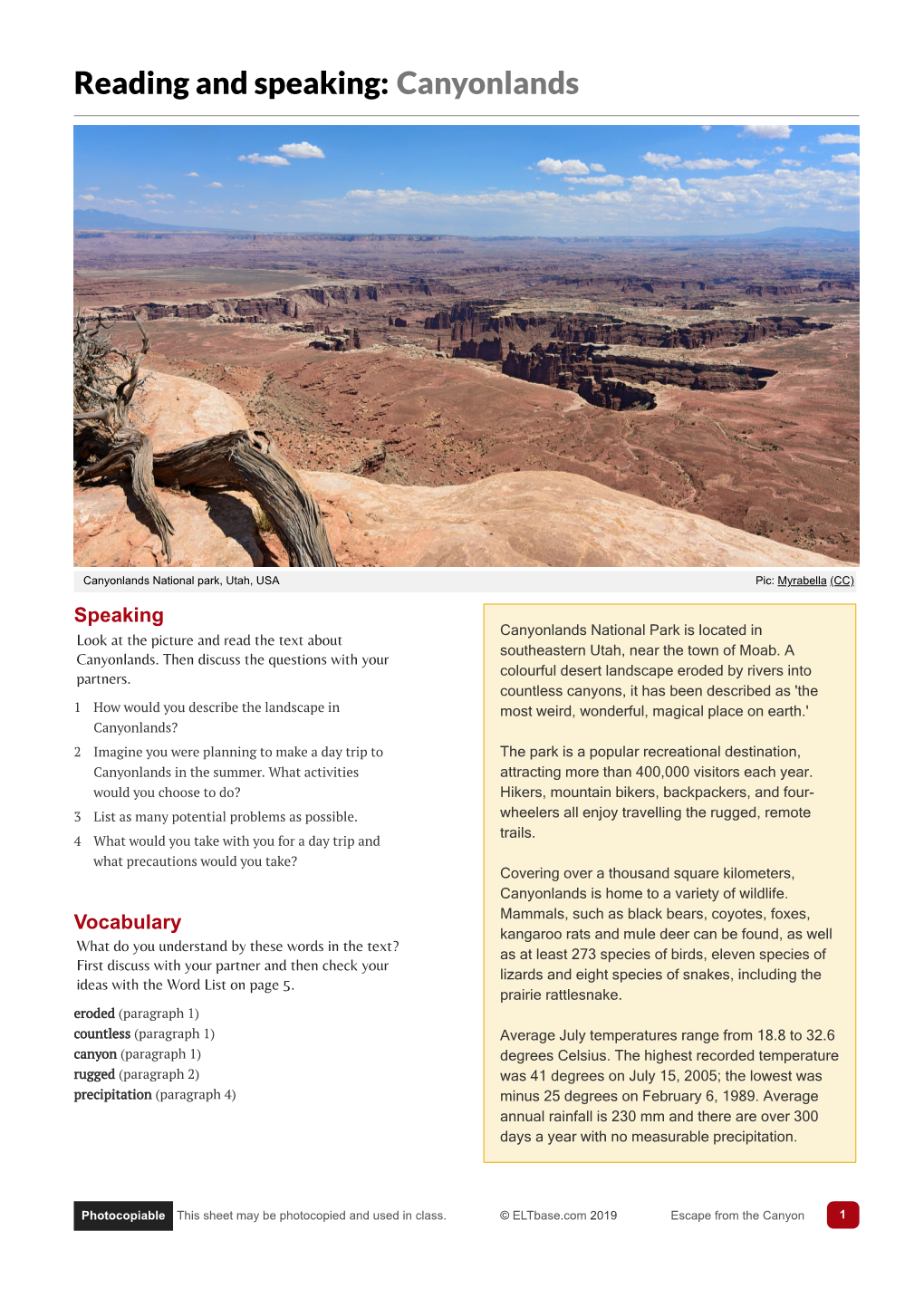 Reading and Speaking: Canyonlands