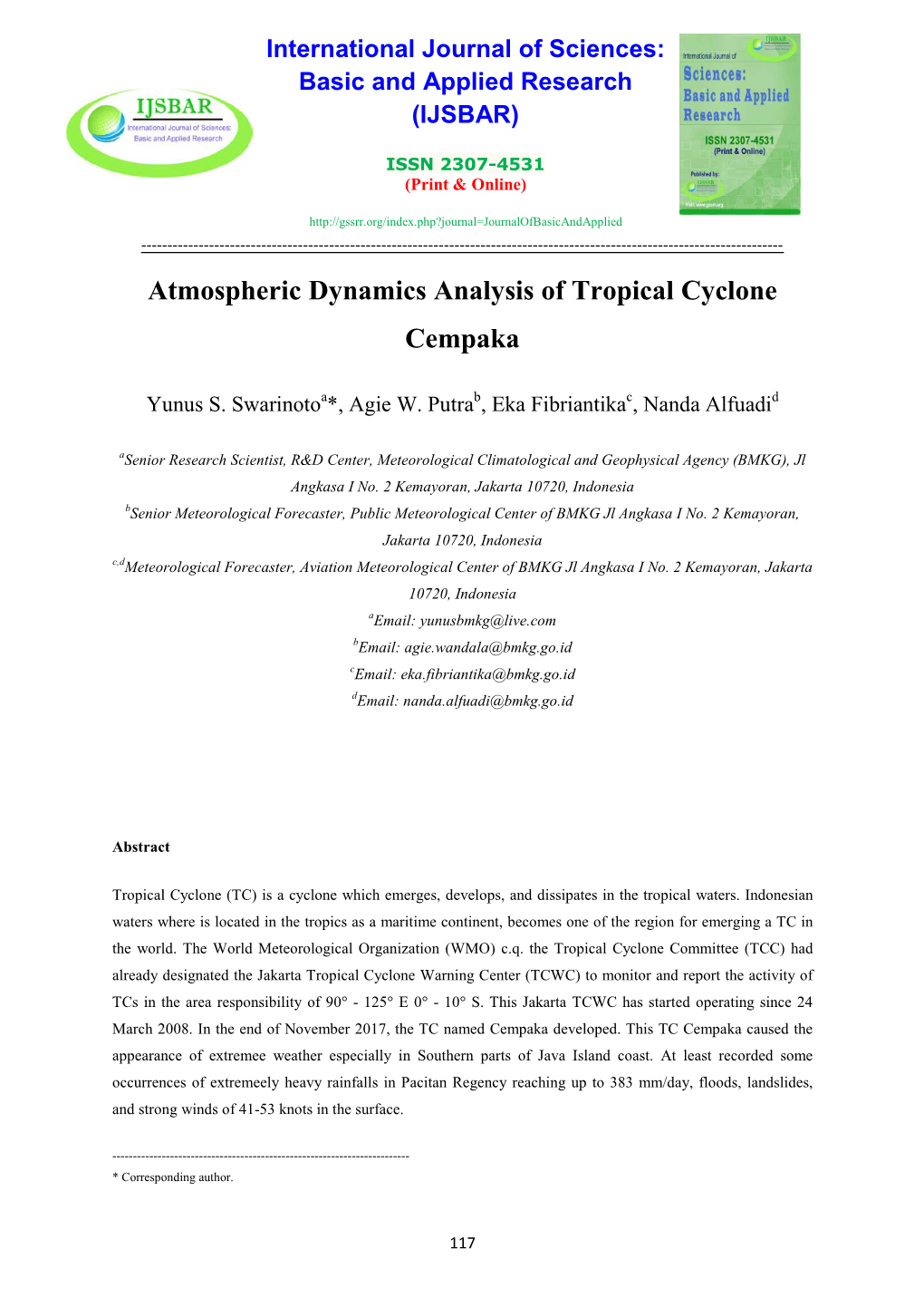 Atmospheric Dynamics Analysis of Tropical Cyclone Cempaka