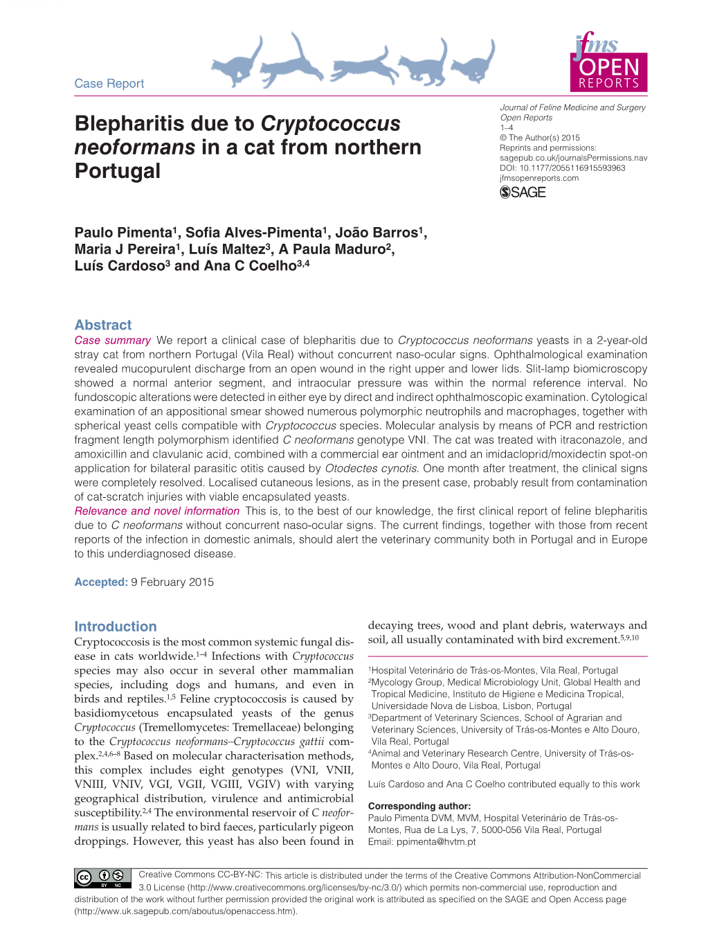 Blepharitis Due to Cryptococcus Neoformans in a Cat from Northern