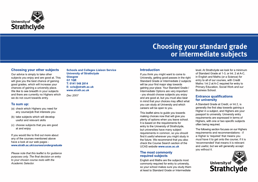 Choosing Your Standard Grade Or Intermediate Subjects