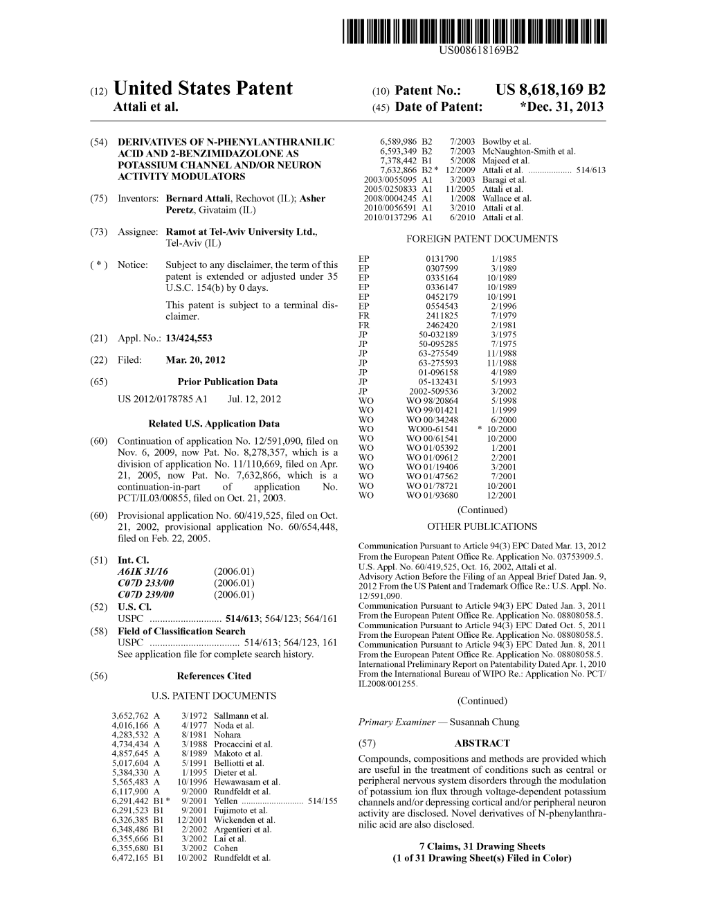 (12) United States Patent (10) Patent No.: US 8,618,169 B2 Attali Et Al
