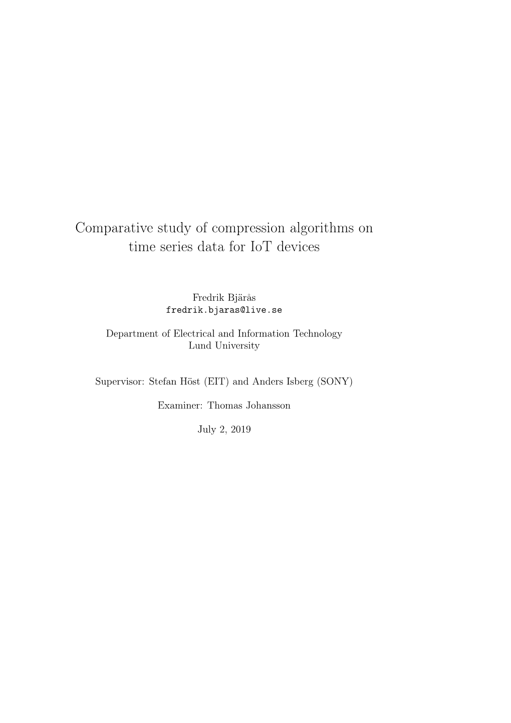 Comparative Study of Compression Algorithms on Time Series Data for Iot Devices