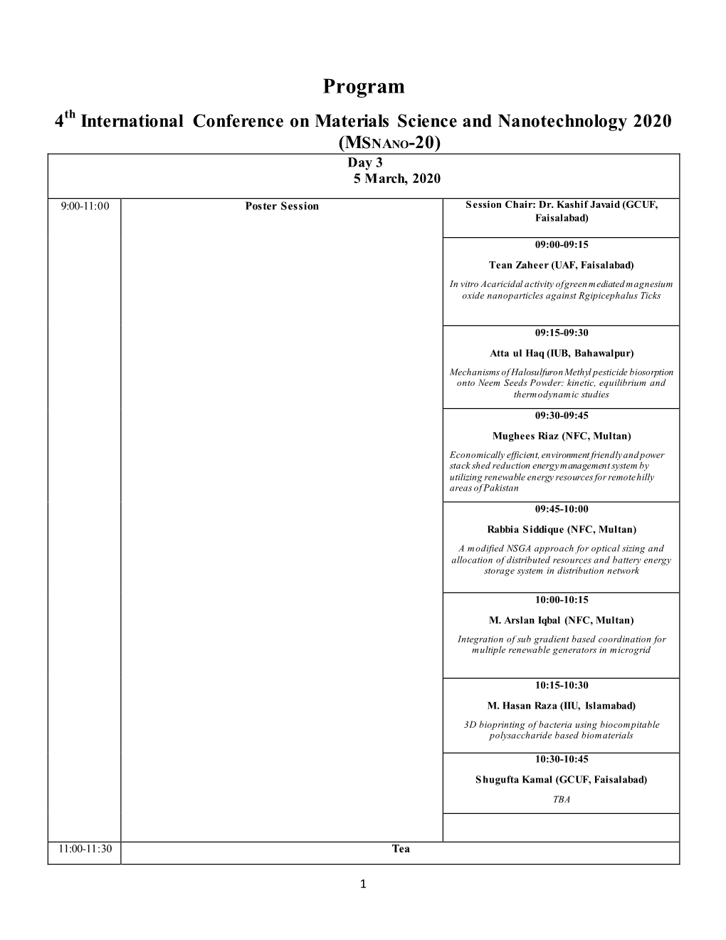 Program Th 4 International Conference on Materials Science and Nanotechnology 2020 (MSNANO-20) Day 3 5 March, 2020