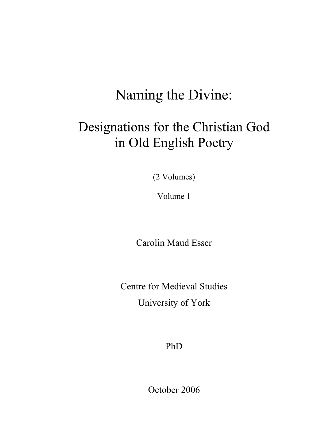 Designations for the Christian God in Old English Poetry