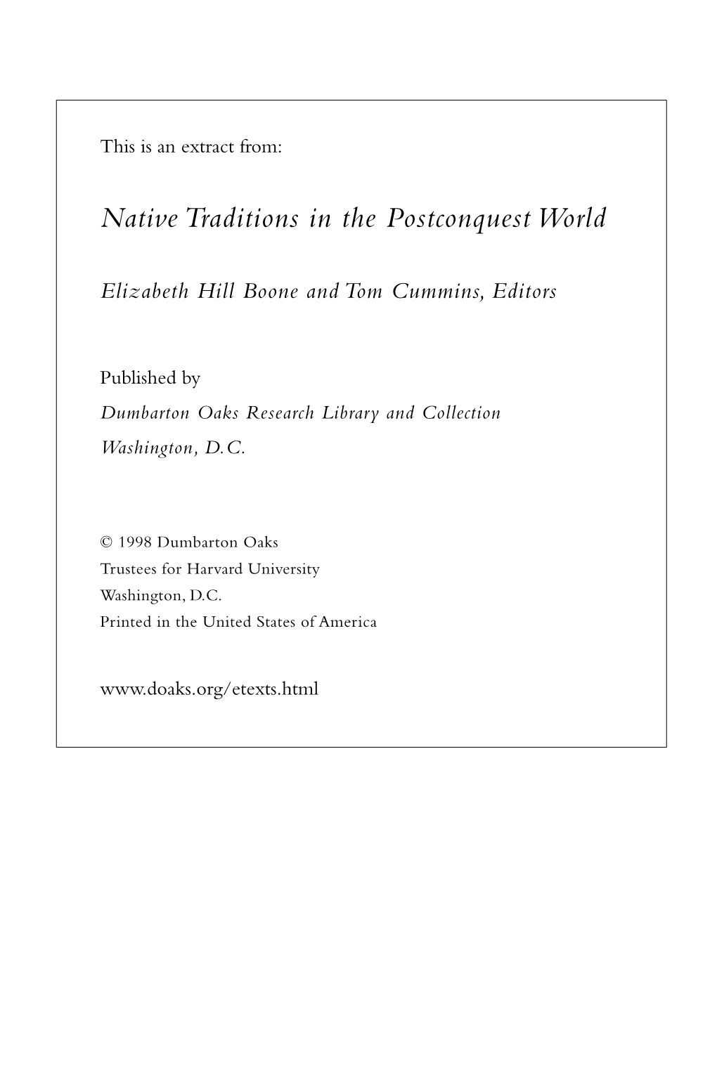 Native Traditions in the Postconquest World