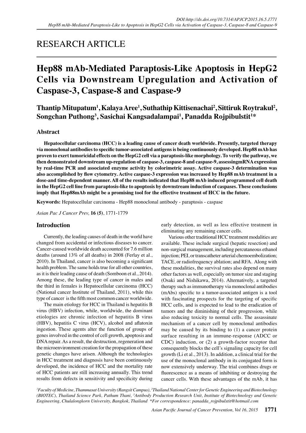 Hep88 Mab-Mediated Paraptosis-Like Apoptosis in Hepg2 Cells Via Downstream Upregulation and Activation of Caspase-3, Caspase-8 and Caspase-9