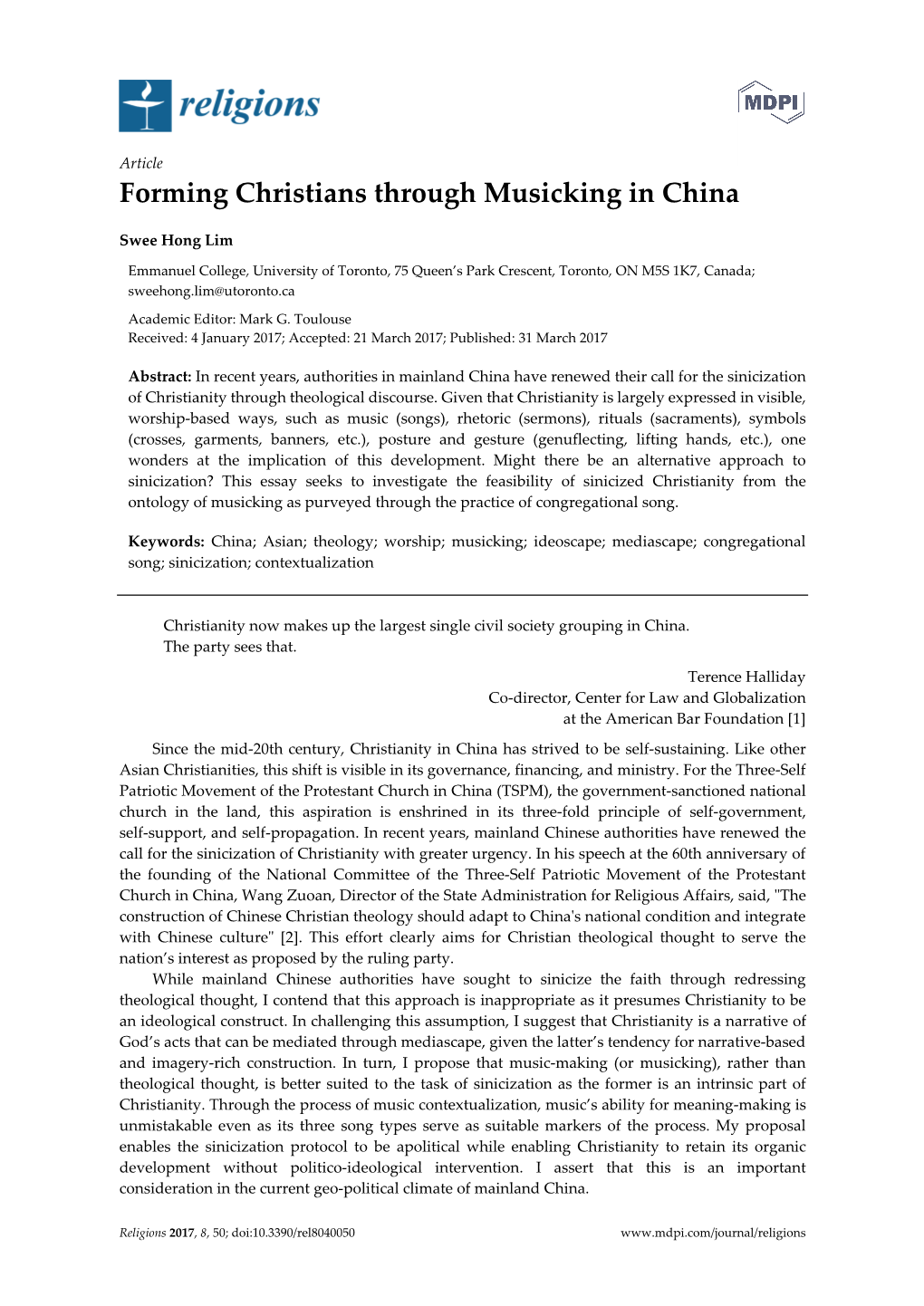 Forming Christians Through Musicking in China