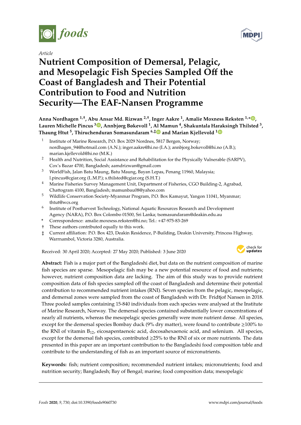 Nutrient Composition of Demersal, Pelagic, and Mesopelagic Fish