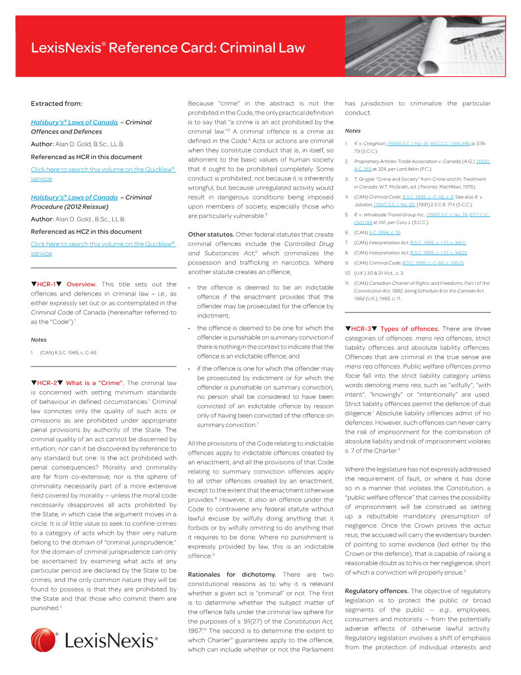 Lexisnexis® Reference Card: Criminal Law 1 Lexisnexis® Reference Card: Criminal Law