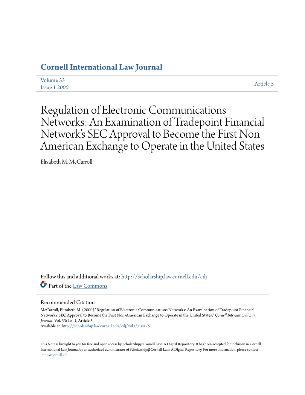 Regulation of Electronic Communications Networks