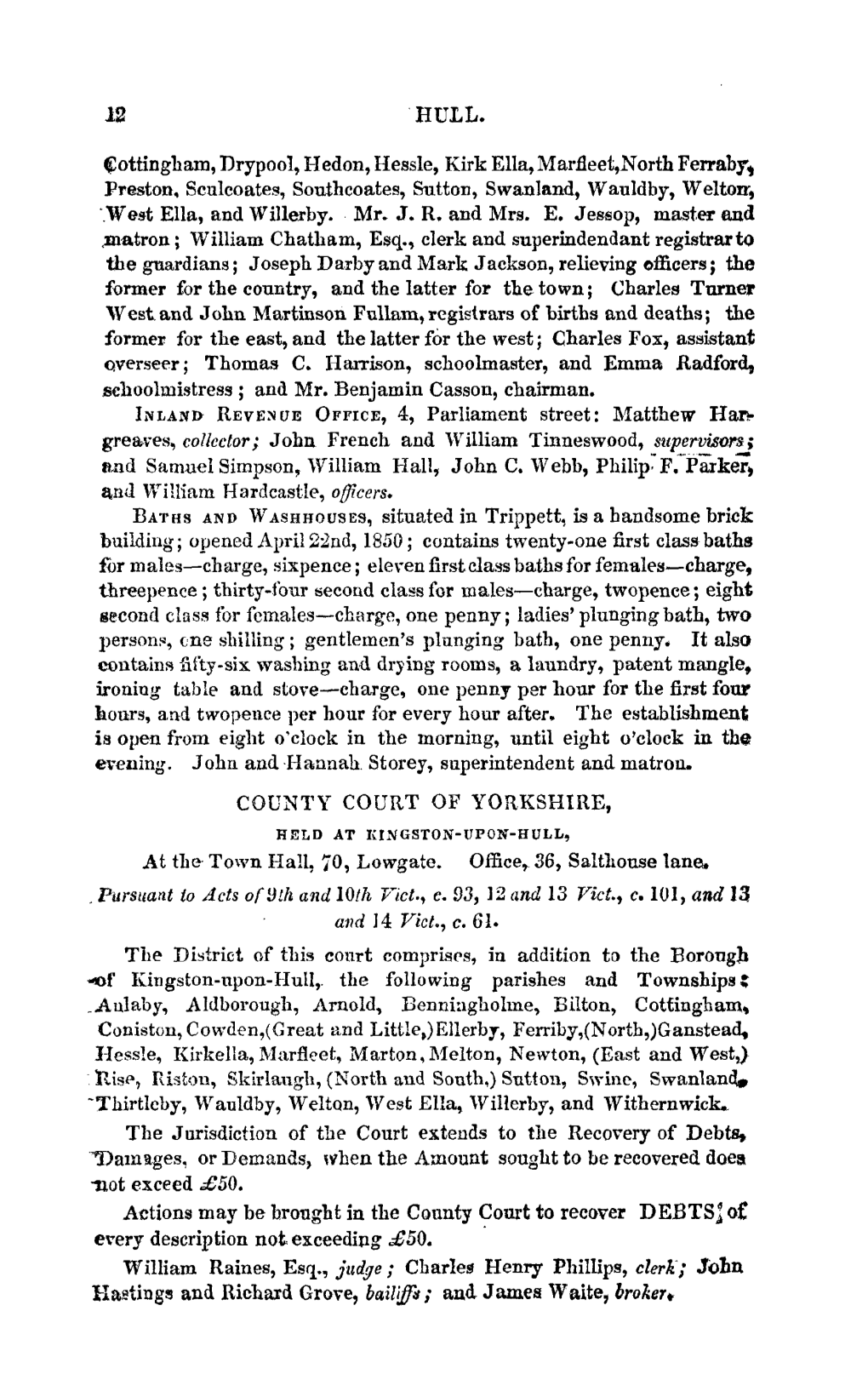 Page 1 12 .HULL. ~Ottingham,Drypool, Hedon, Hessle, Kirk Ella