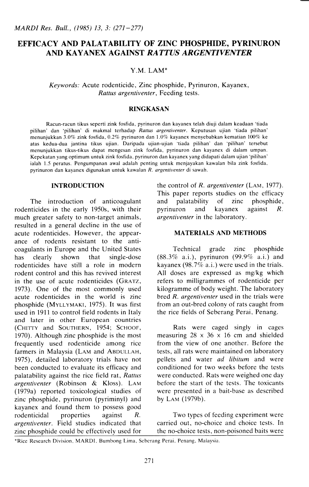 Efficacy and Palatability of Zinc Phosphide, Pyrinuron