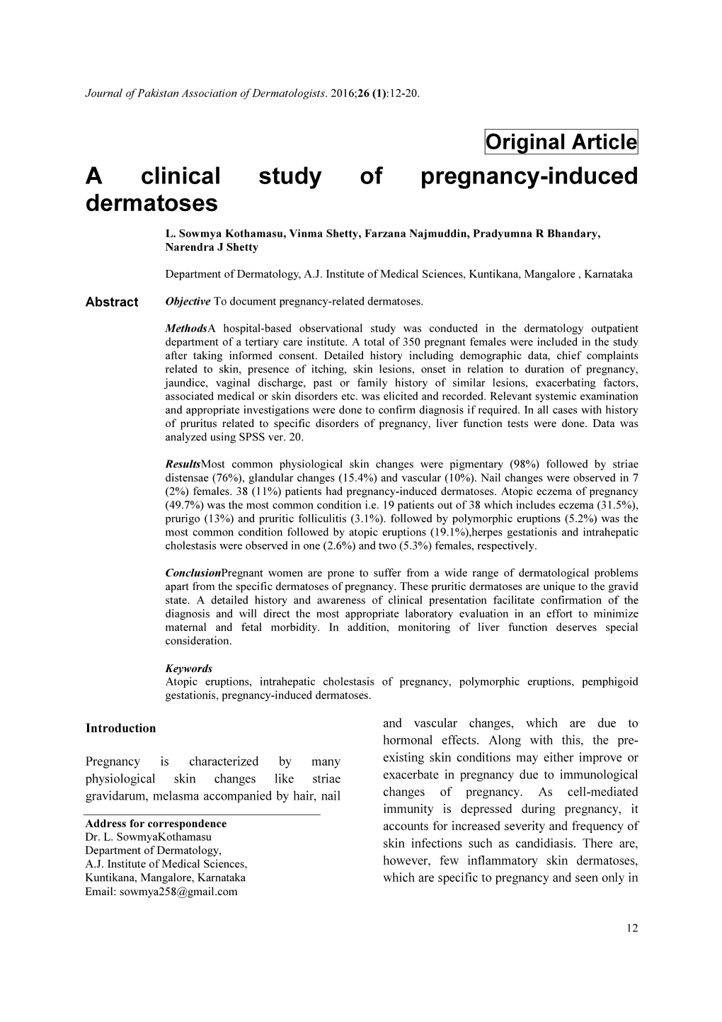 A Clinical Study of Pregnancy-Induced Dermatoses