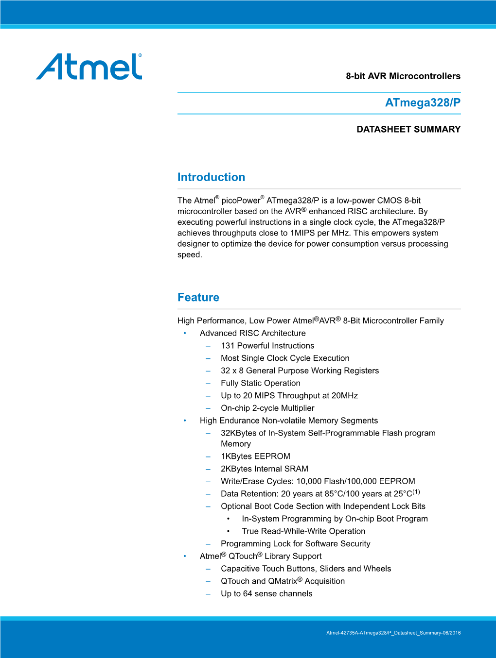 Atmega328/P Datasheet Summary