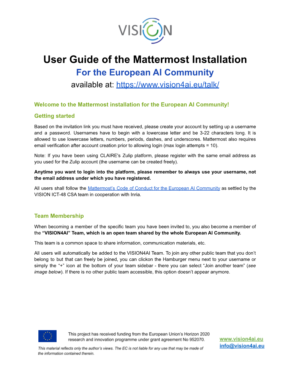User Guide of the Mattermost Installation for the European AI Community Available At
