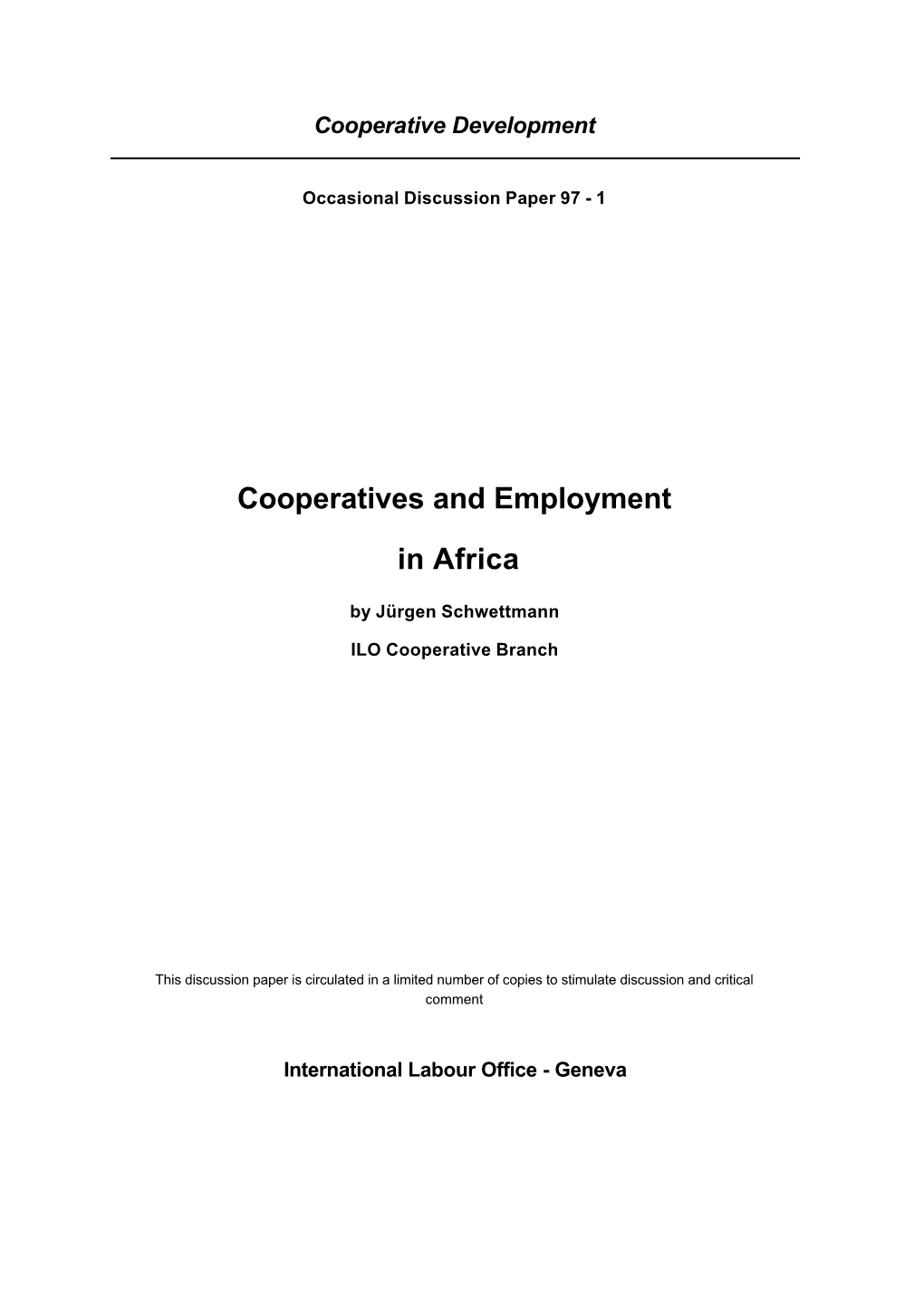 Cooperatives and Employment in Africa