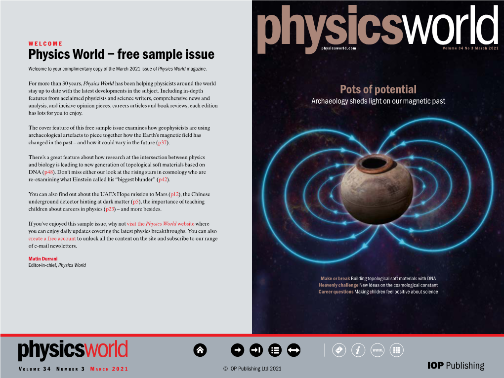 Free Sample Issue Welcome to Your Complimentary Copy of the March 2021 Issue of Physics World Magazine