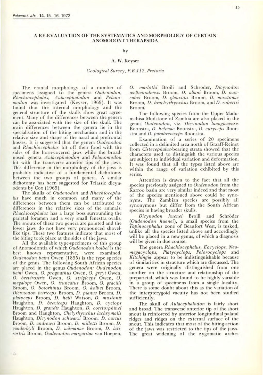 Geological Survey, PB112, Pretoria Rhachiocephalus, Aulacephalodon