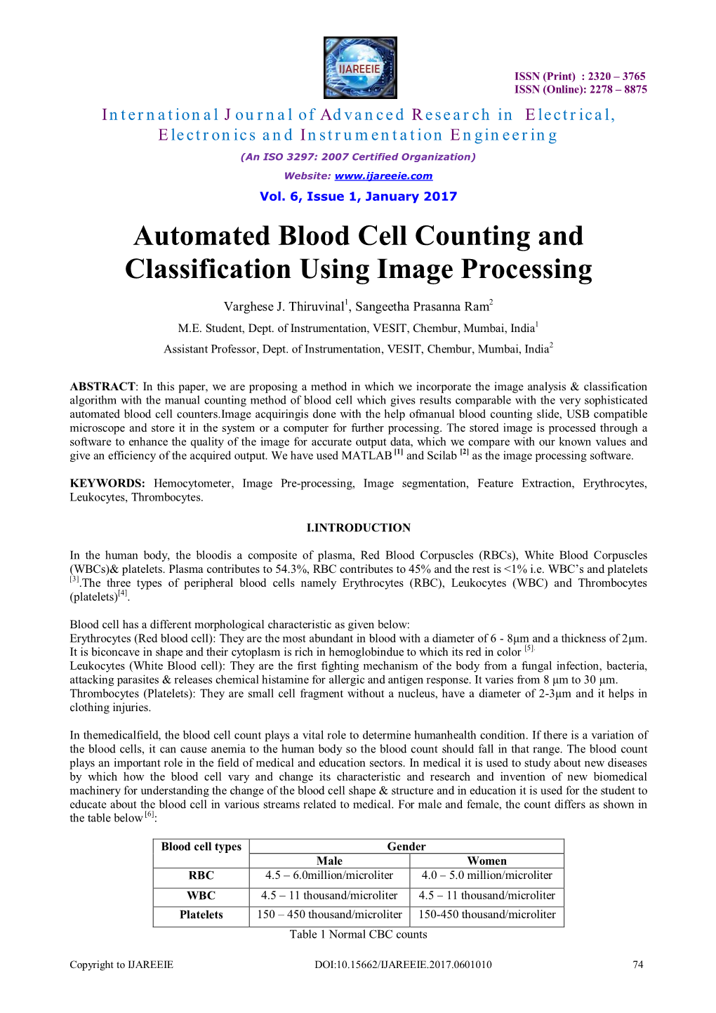Automated Blood Cell Counting and Classification Using Image Processing