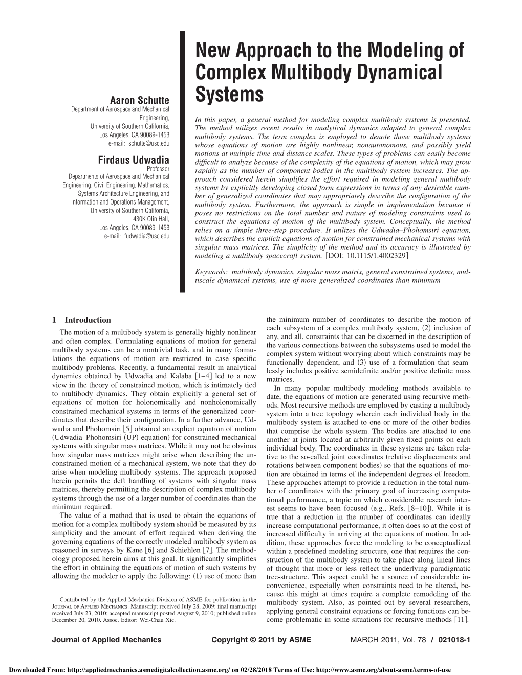 New Approach to the Modeling of Complex Multibody Dynamical Systems