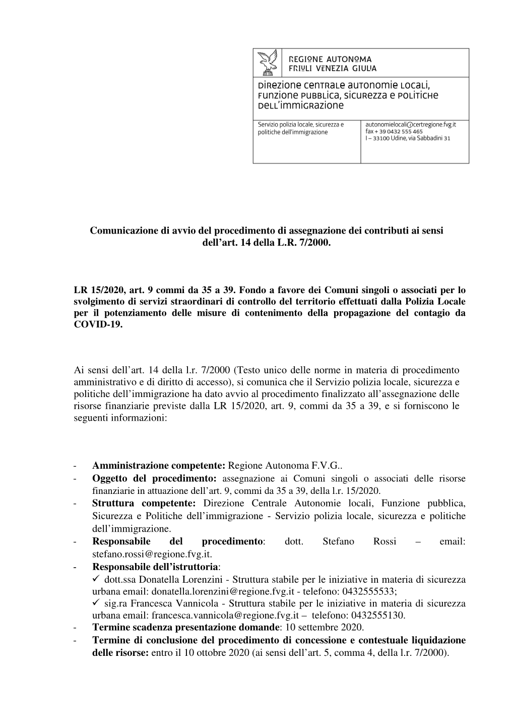 Avvio Del Procedimento