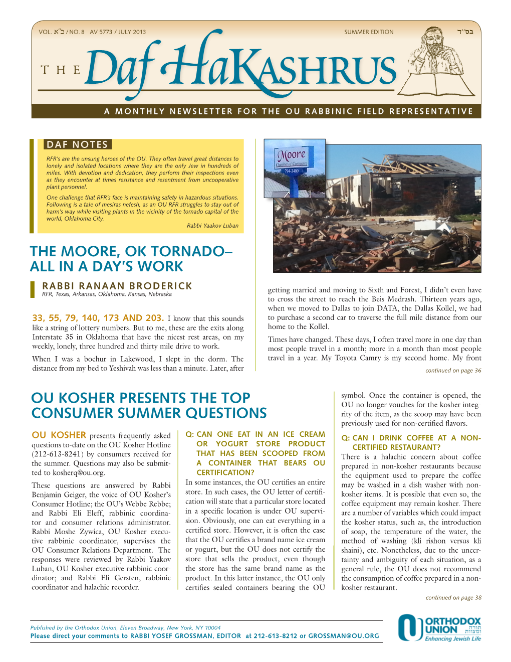 Ou Kosher Presents the Top Consumer Summer Questions the Moore, Ok Tornado– All in a Day's Work