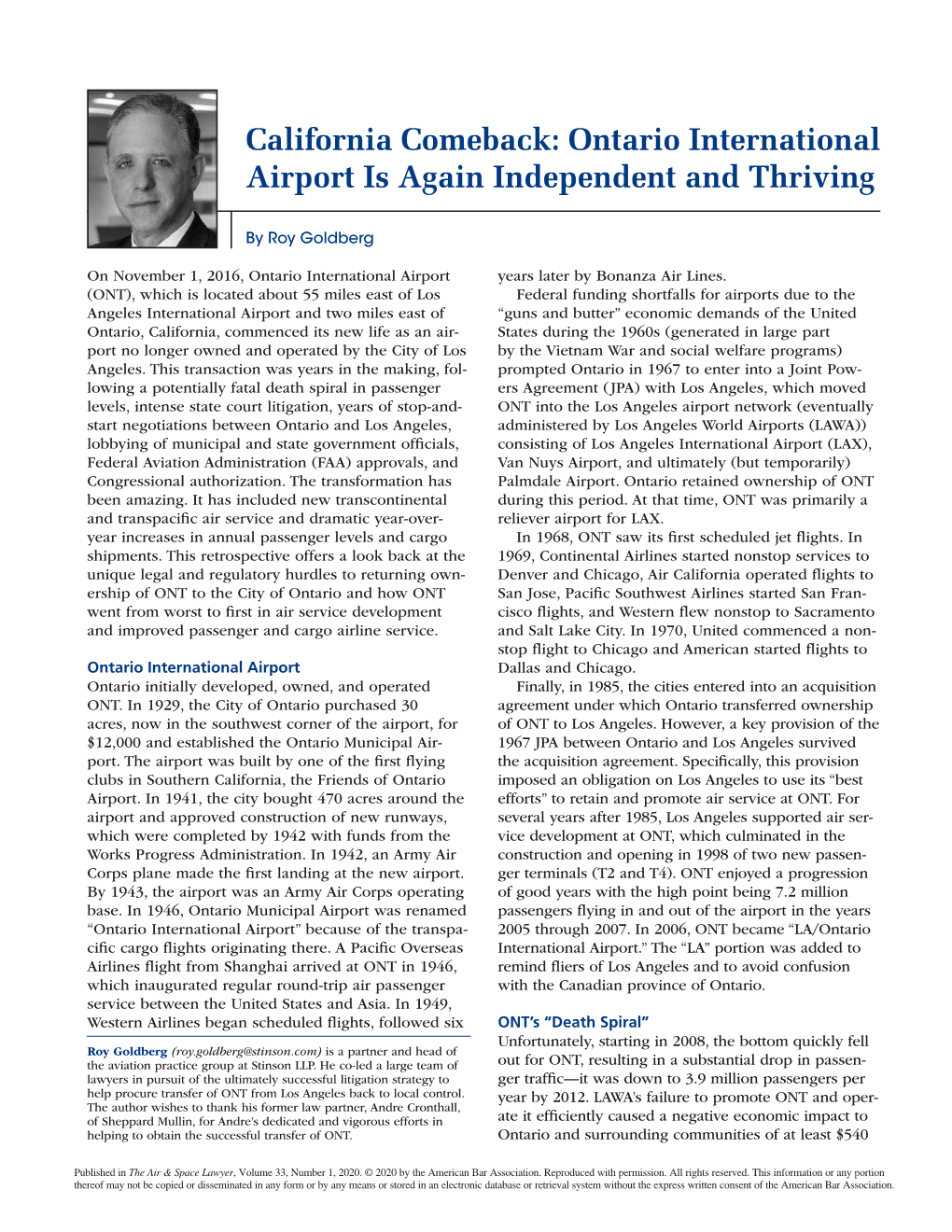 California Comeback: Ontario International Airport Is Again Independent and Thriving