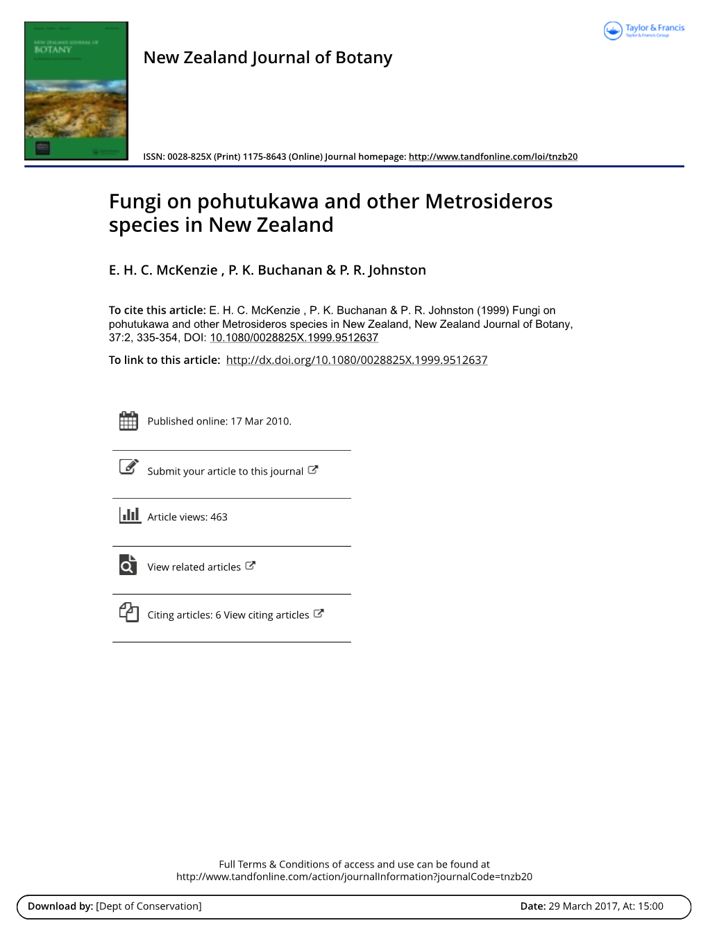 Fungi on Pohutukawa and Other Metrosideros Species in New Zealand