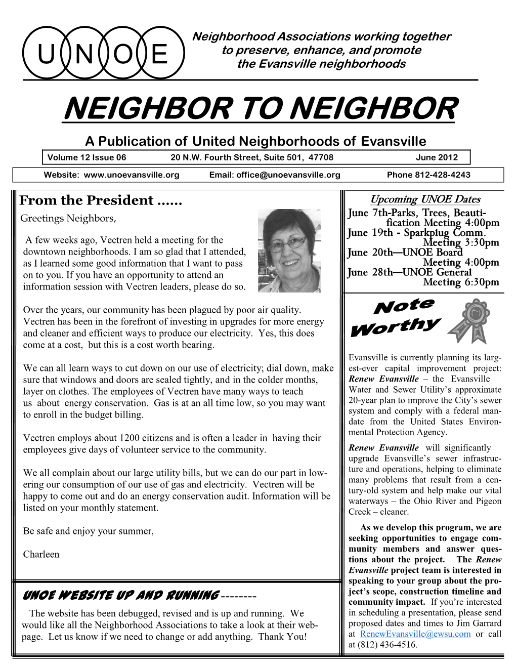 Newsletter Dated June 1, 2012