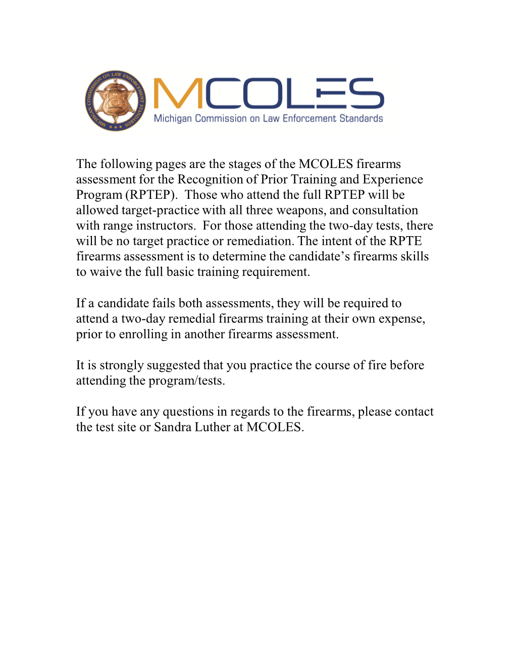 MCOLES Mandatory Basic Training Firearms Assessment
