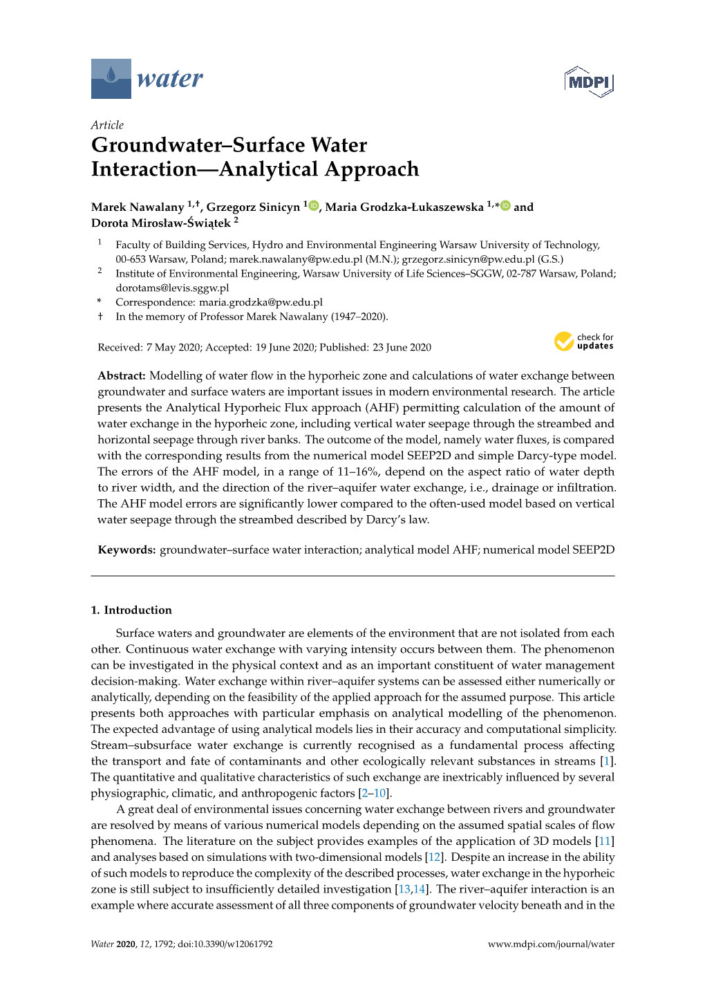 Groundwater–Surface Water Interaction—Analytical Approach