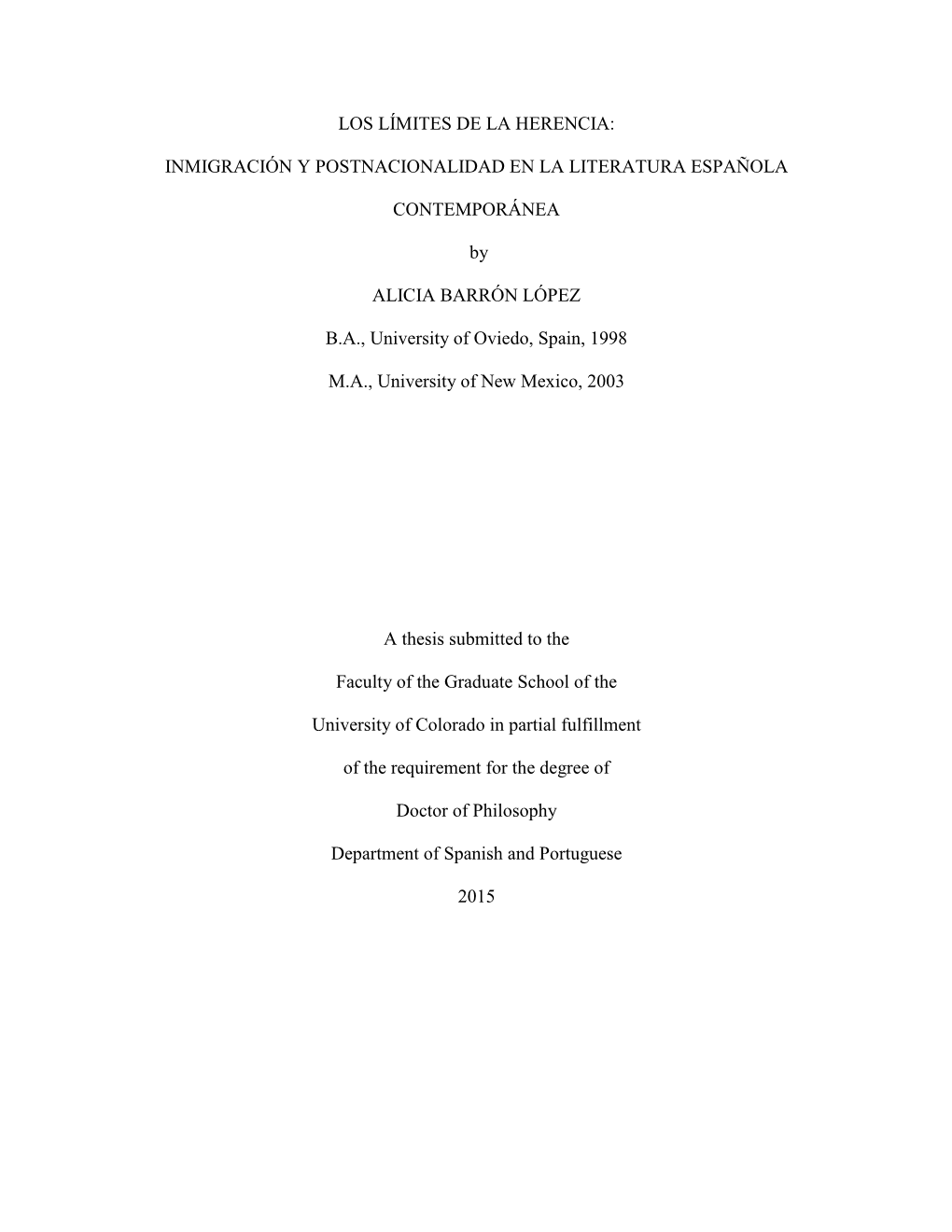 Inmigración Y Postnacionalidad En La Literatura Española