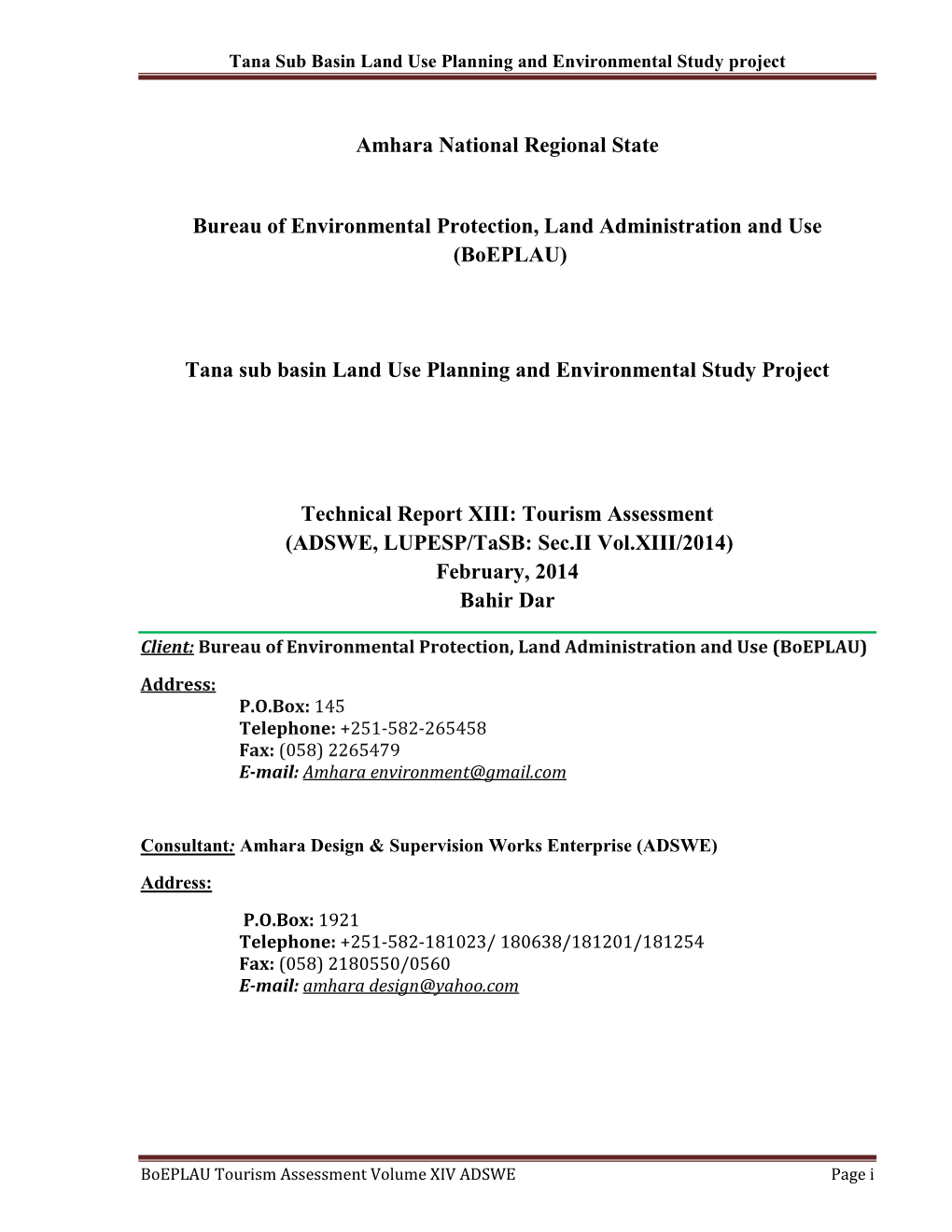 Tana Sub Basin Land Use Planning and Environmental Study Project