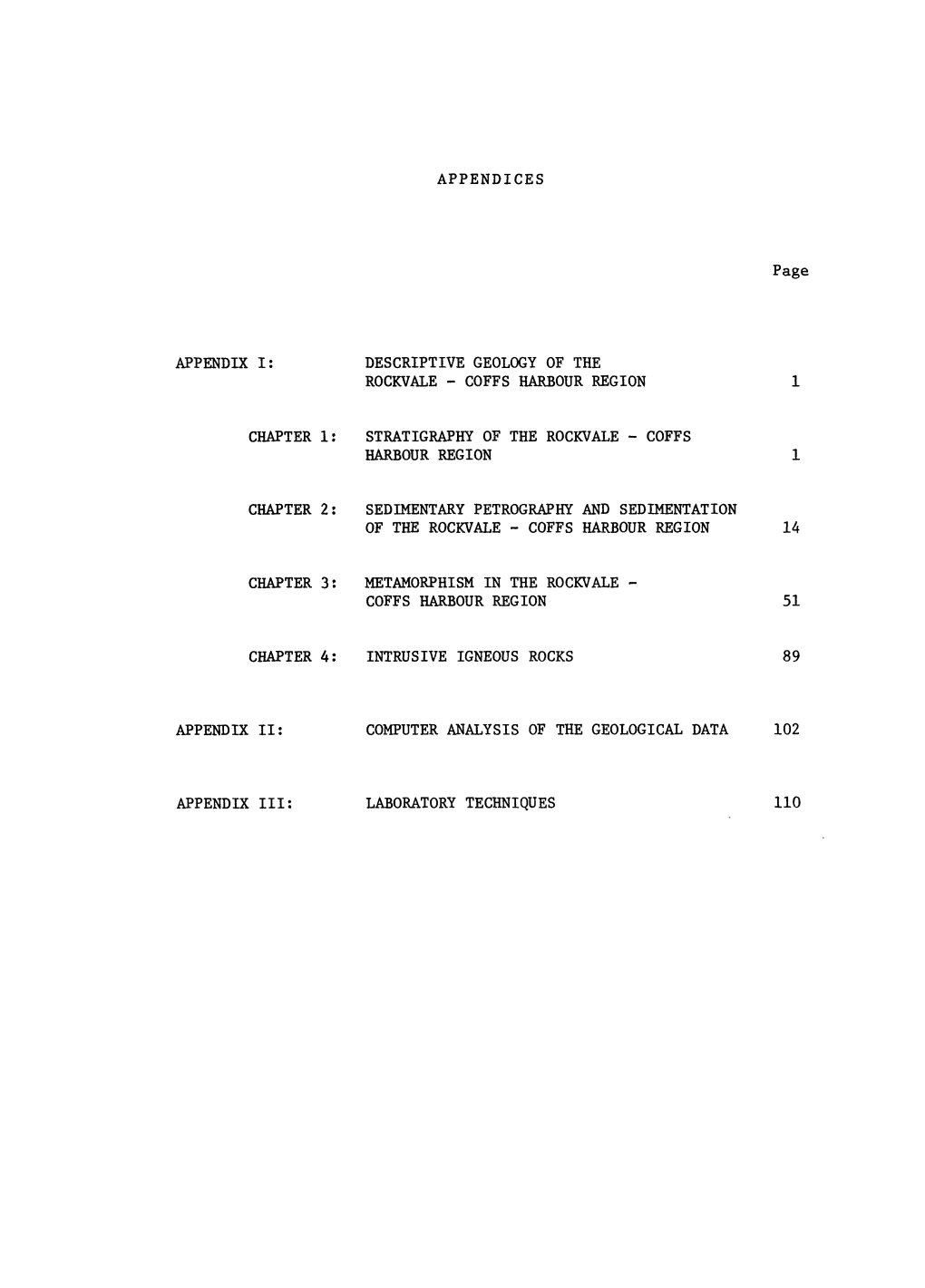 Descriptive Geology of the Rockvale - Coffs Harbour Region� 1