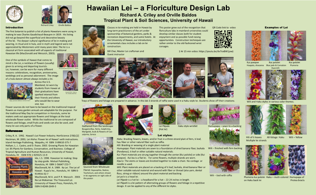 Hawaiian Lei – a Floriculture Design Lab Richard A