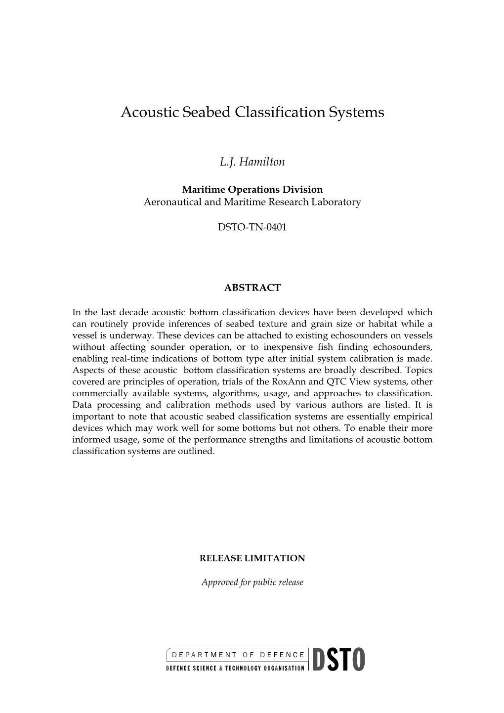 Acoustic Seabed Classification Systems