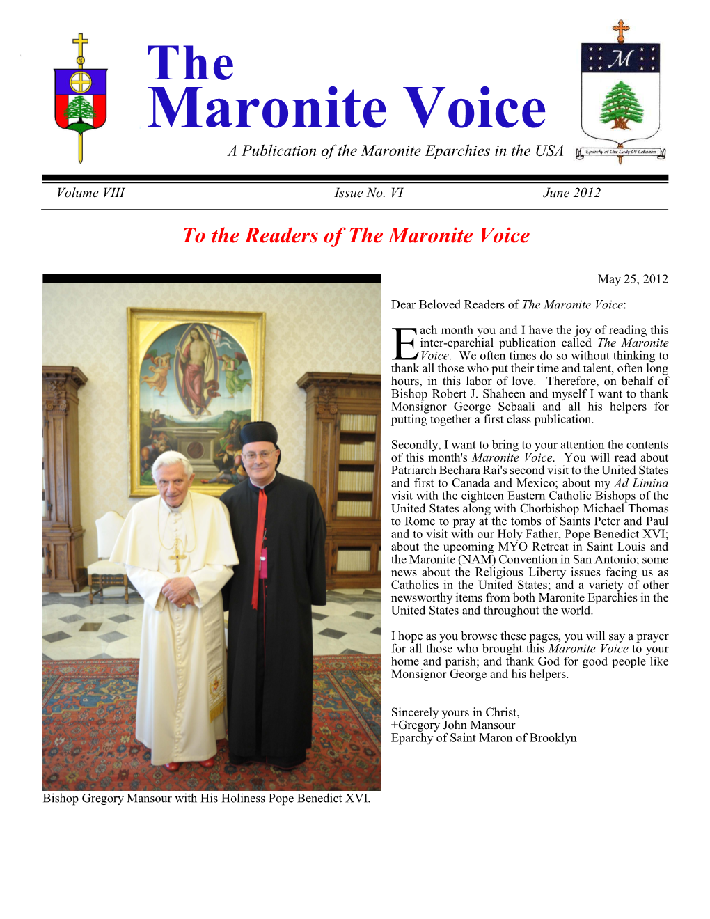 Publication of the Maronite Eparchies in the USA