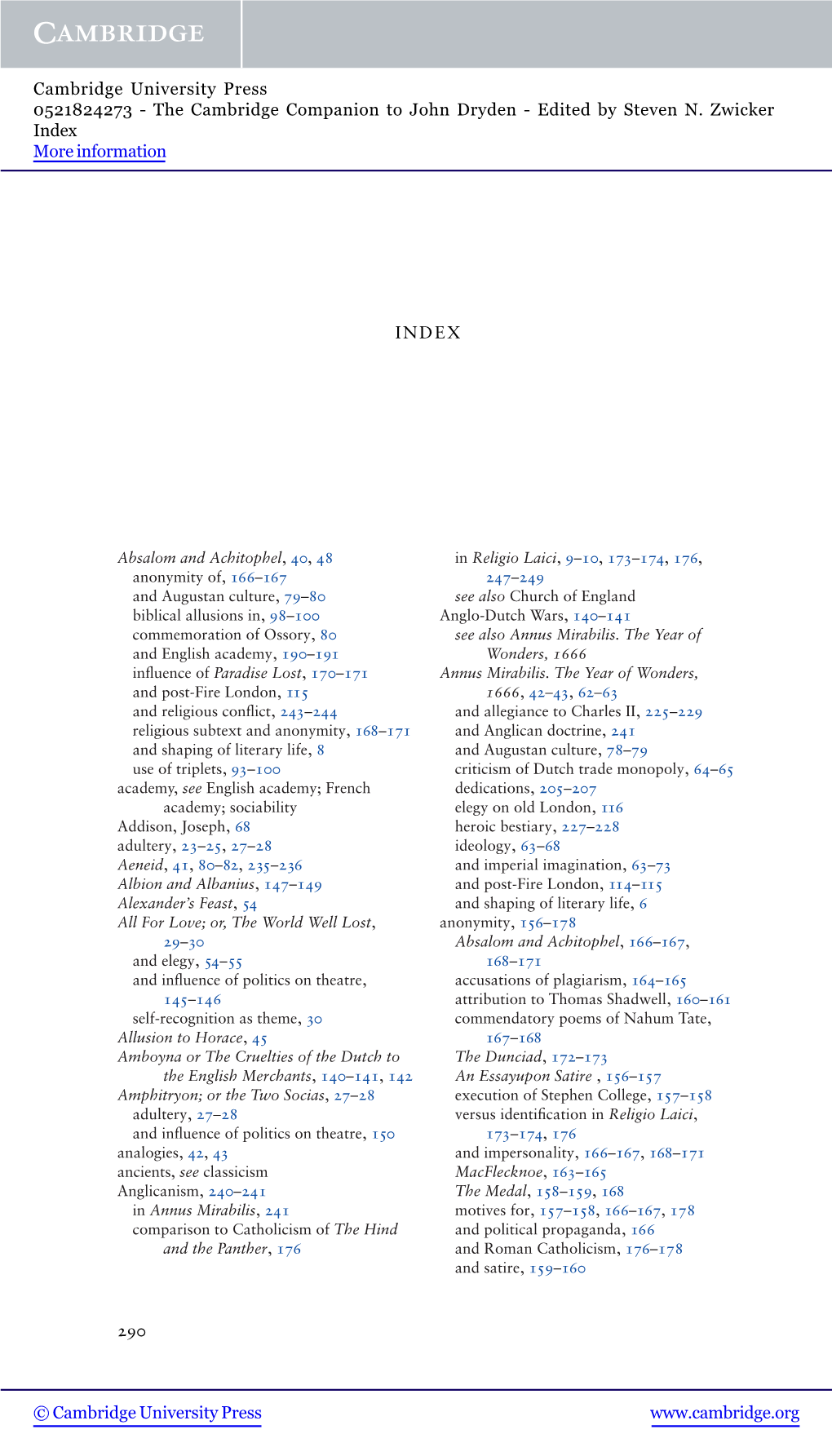 The Cambridge Companion to John Dryden - Edited by Steven N