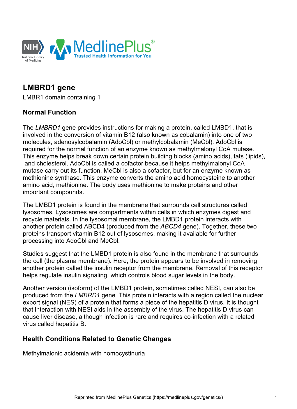 LMBRD1 Gene LMBR1 Domain Containing 1