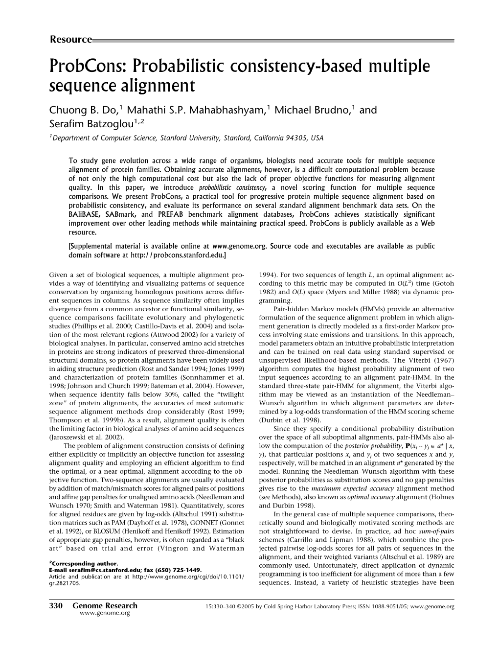 Probcons: Probabilistic Consistency-Based Multiple Sequence Alignment