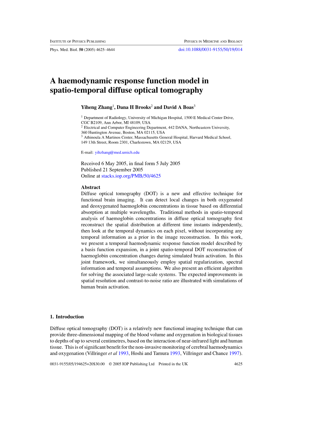A Haemodynamic Response Function Model in Spatio-Temporal Diffuse Optical Tomography