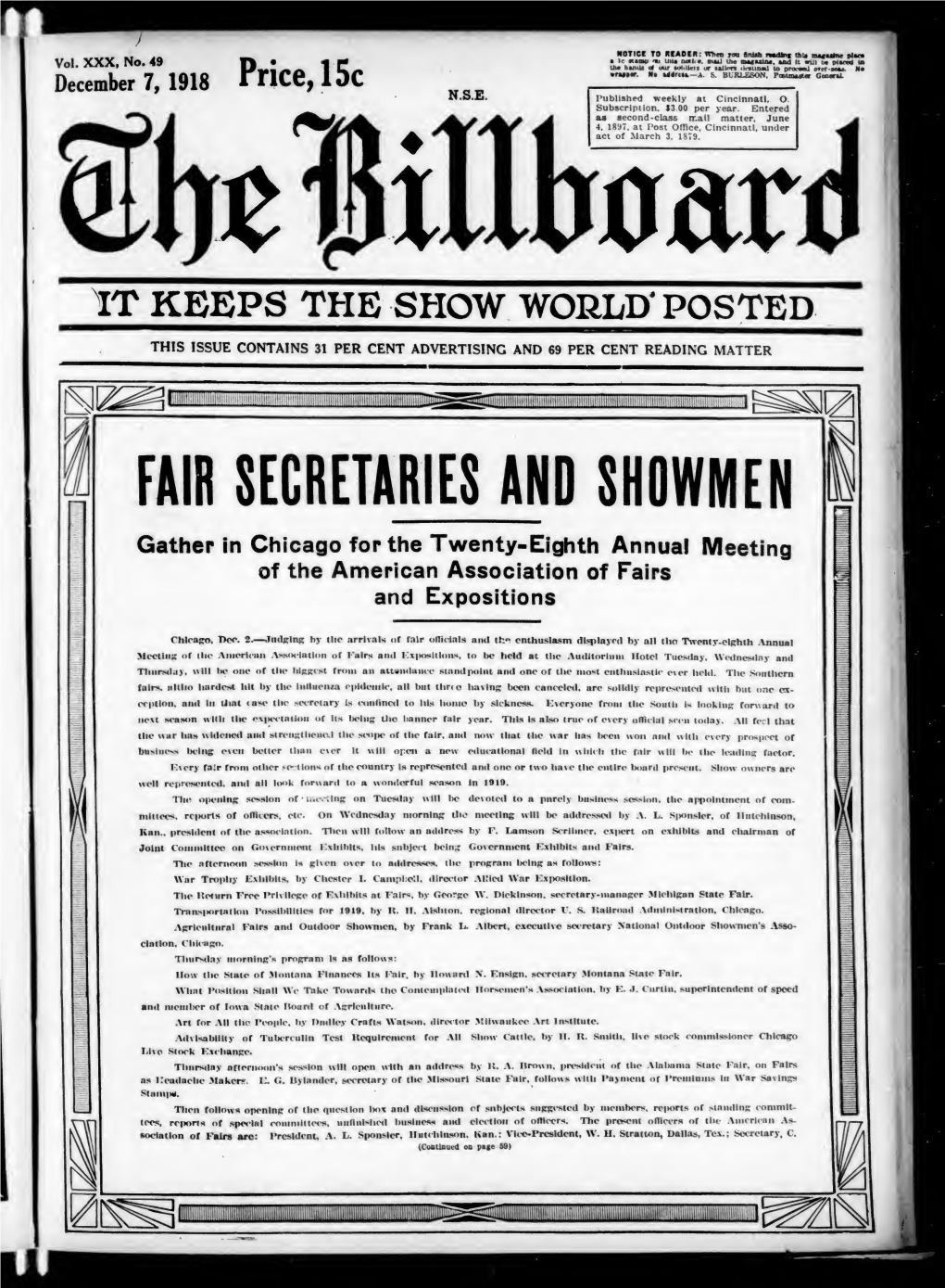 The Billboard 1918-12-07: Vol 30 Iss 49