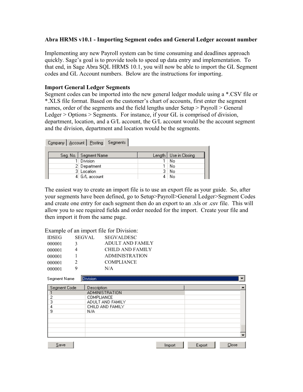 Importing Segment Codes and G/L Account Number