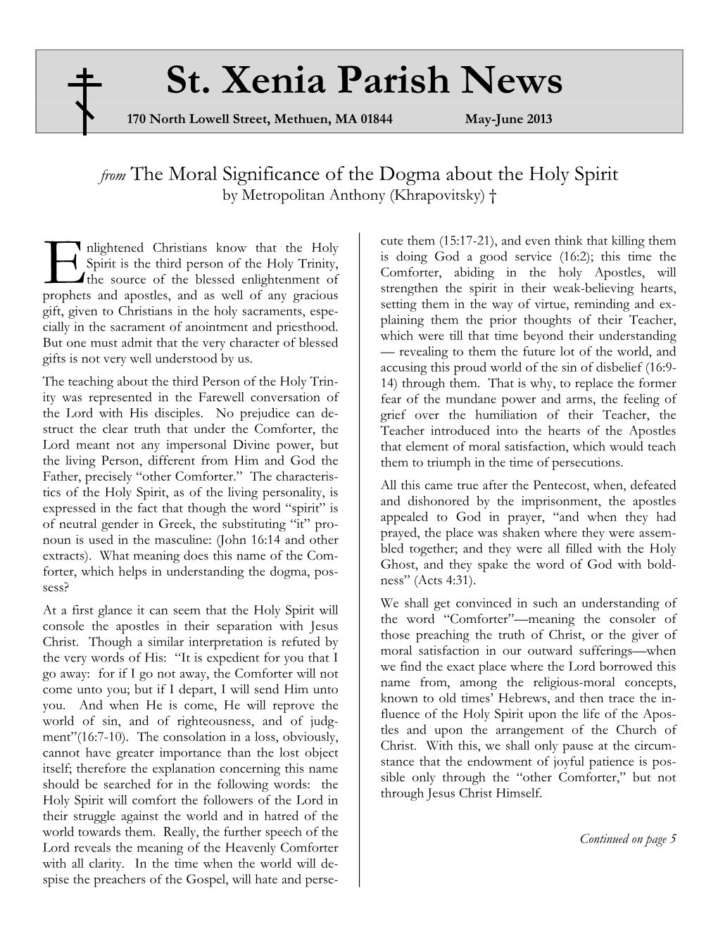 St. Xenia Parish News 170 North Lowell Street, Methuen, MA 01844 May-June 2013