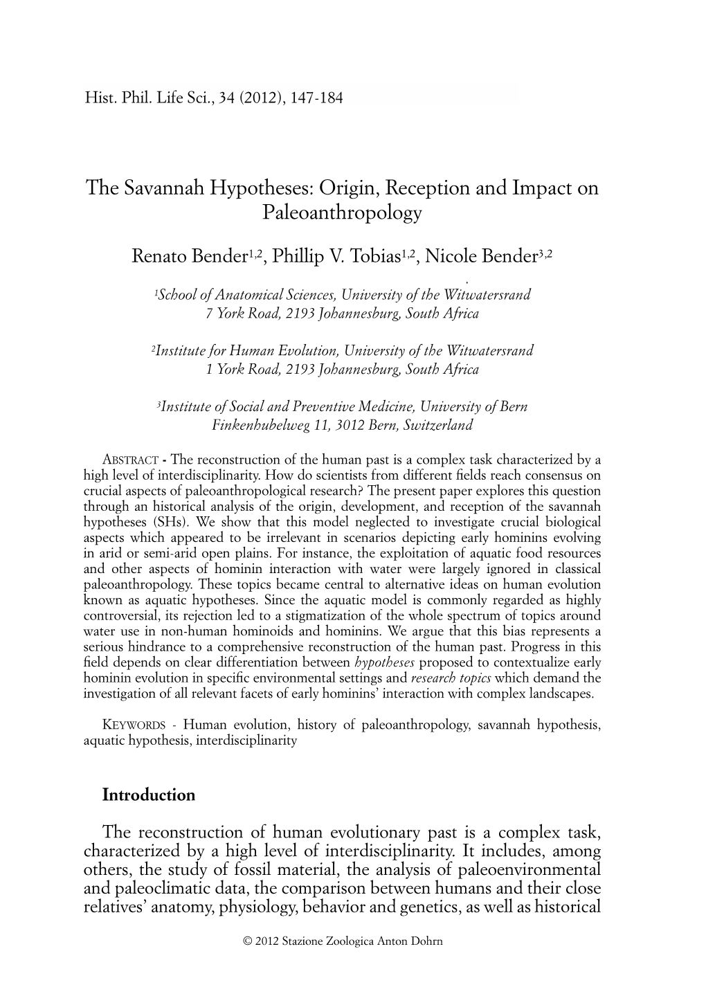 The Savannah Hypotheses: Origin, Reception and Impact on Paleoanthropology