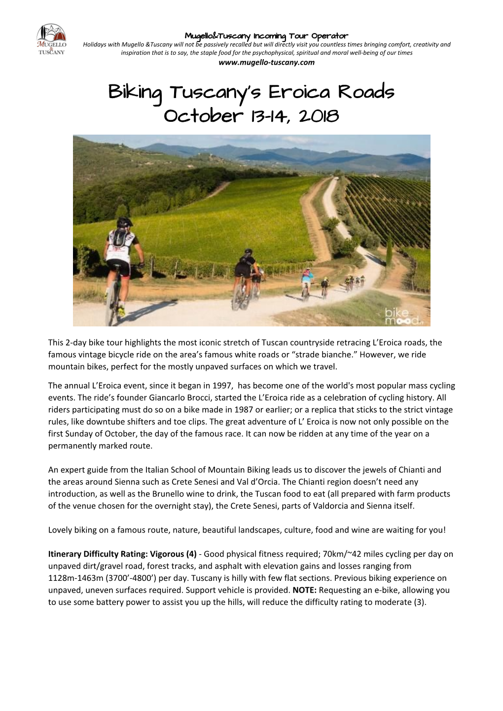 Biking Tuscany's Eroica Roads October 13-14, 2018