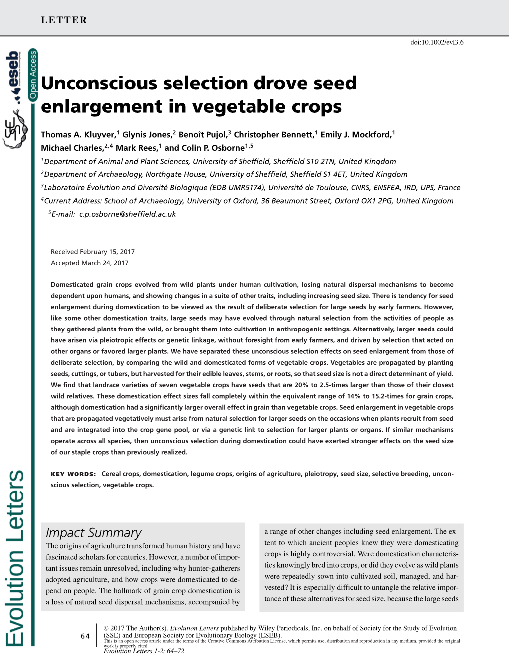 Unconscious Selection Drove Seed Enlargement in Vegetable Crops