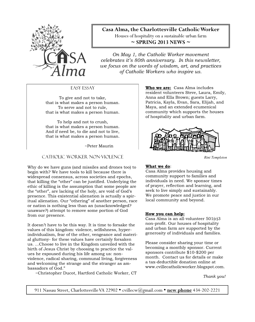 Casa Alma, the Charlottesville Catholic Worker ~ SPRING 2013 NEWS ~